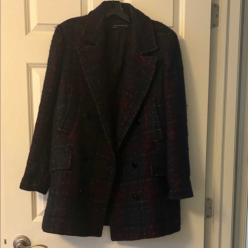 Zara Black and Red Pea Coat